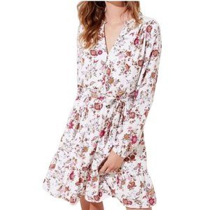 LOFT Womens Lined Whisper White Ruffle Hem V-Neck Dress XS Petite